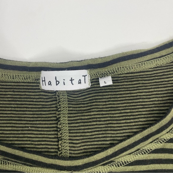 Habitat Olive Green and Black Stripe‎ Cotton V-Neck Relaxed Tunic Top Large - Picture 3 of 9